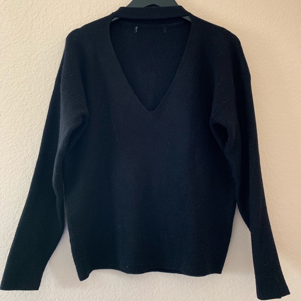 Oversized black V neck sweater